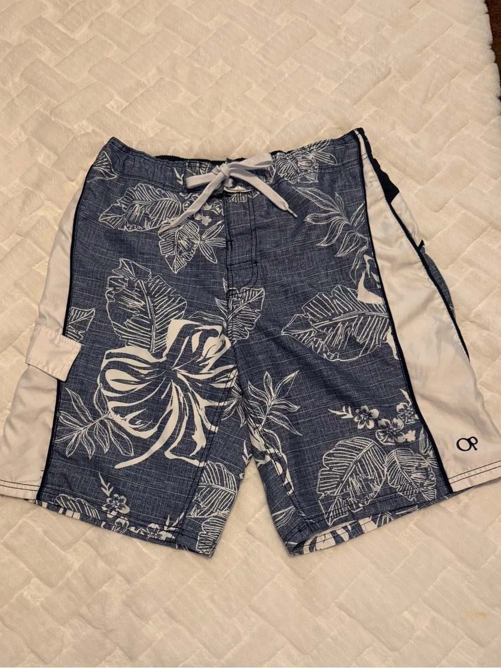 OP Vintage Men's Tropical Floral Board Shorts Swim Trunks W/One Pocket -Medium